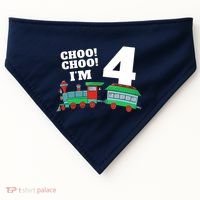 Train 4th Birthday Boy Train 4 Year Old Four USA-Made Doggie Bandana thumb 0