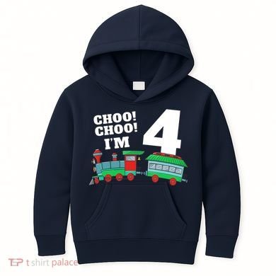 Train 4th Birthday Boy Train 4 Year Old Four Kids Hoodie