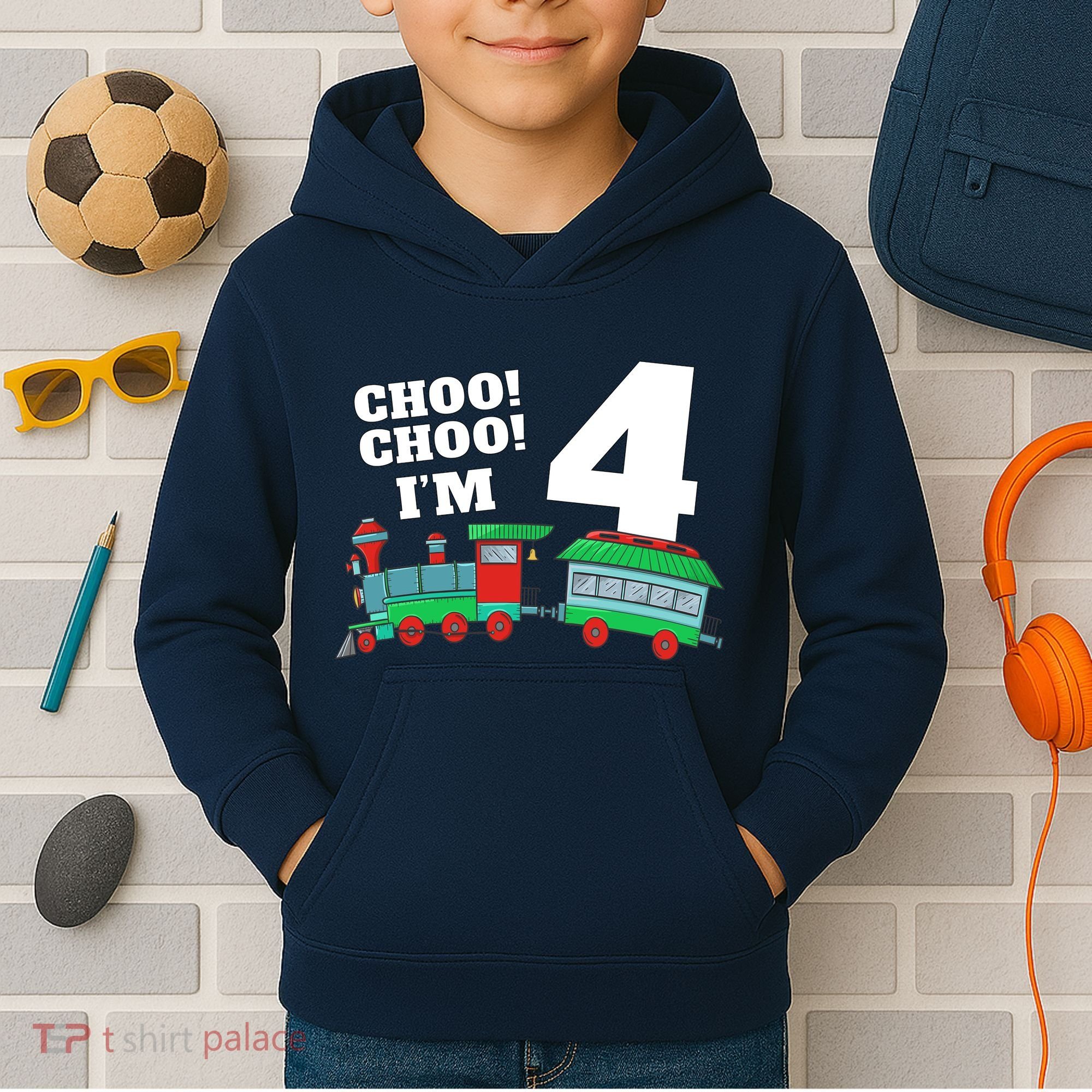 Train 4th Birthday Boy Train 4 Year Old Four Kids Hoodie