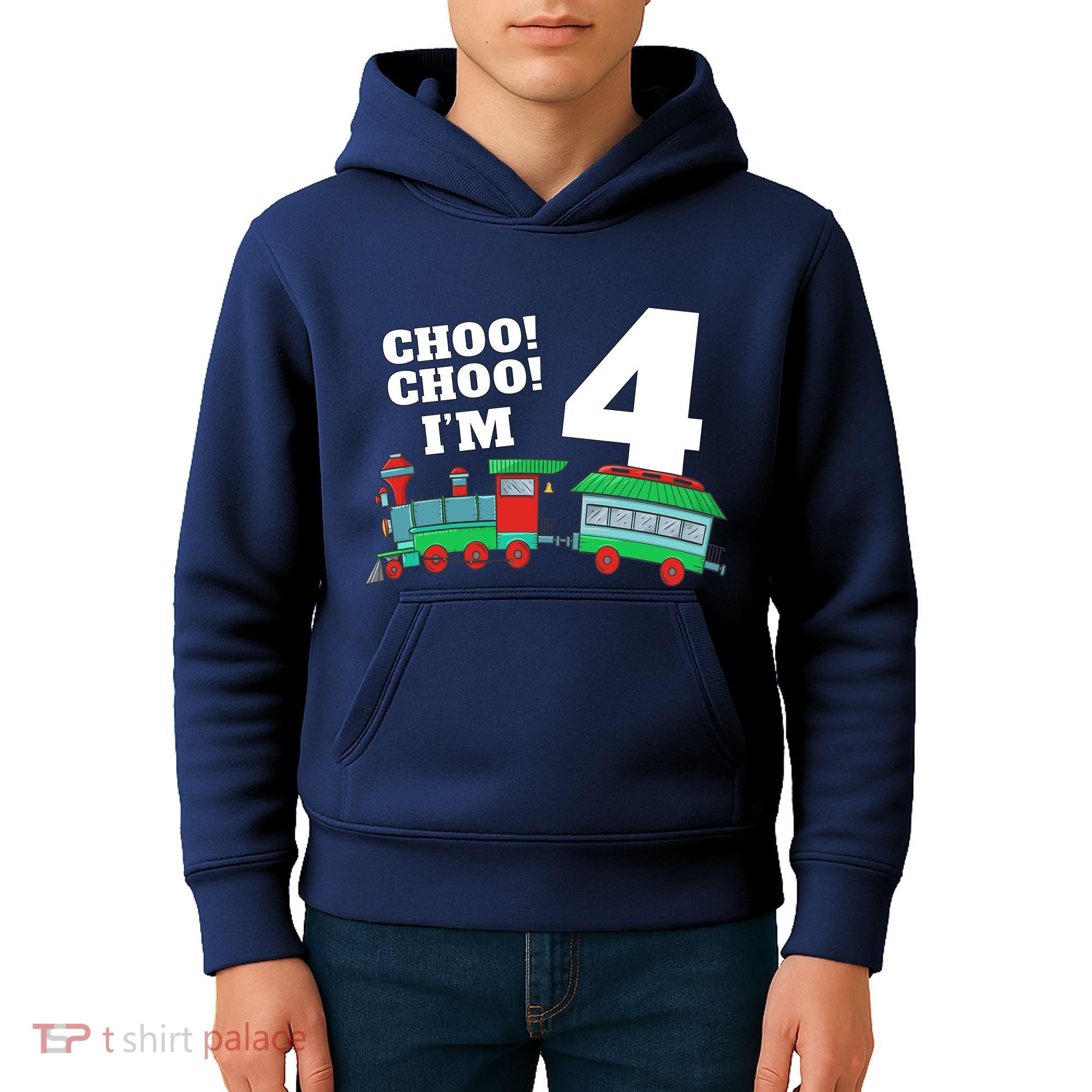 Train 4th Birthday Boy Train 4 Year Old Four Kids Hoodie