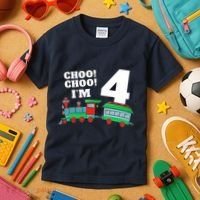 Train 4th Birthday Boy Train 4 Year Old Four Kids T-Shirt thumb 3