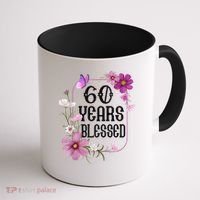 Turning 60 Birthday Butterfly With Floral 60th Birthday Coffee Mug thumb 1