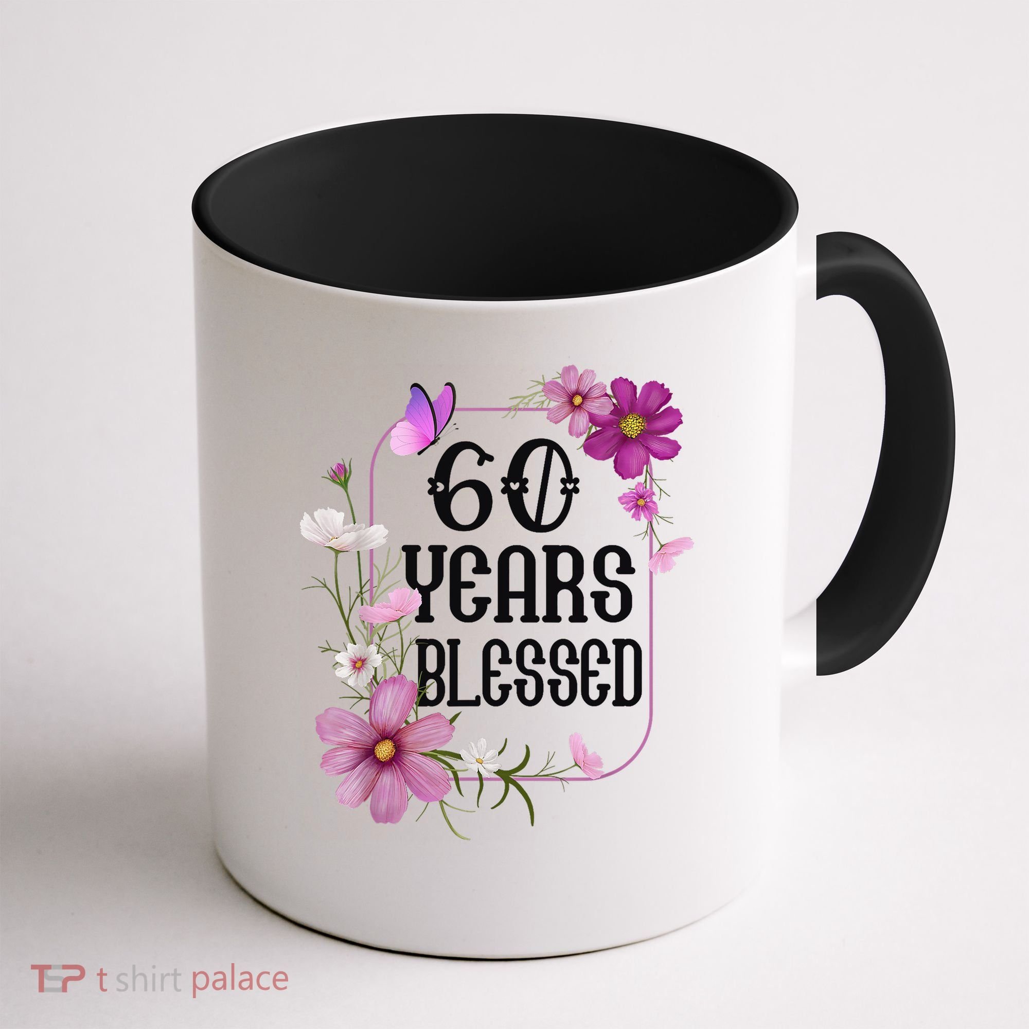 Turning 60 Birthday Butterfly With Floral 60th Birthday Coffee Mug