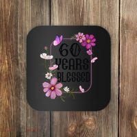 Turning 60 Birthday Butterfly With Floral 60th Birthday Coaster thumb 0