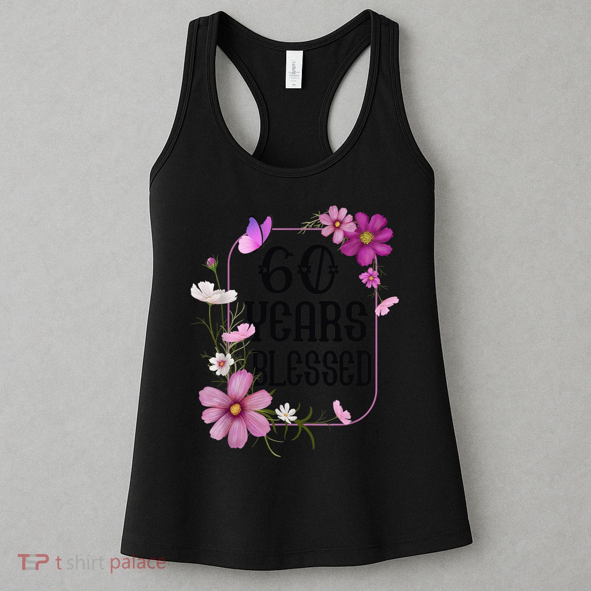 Turning 60 Birthday Butterfly With Floral 60th Birthday Women's Tank Top