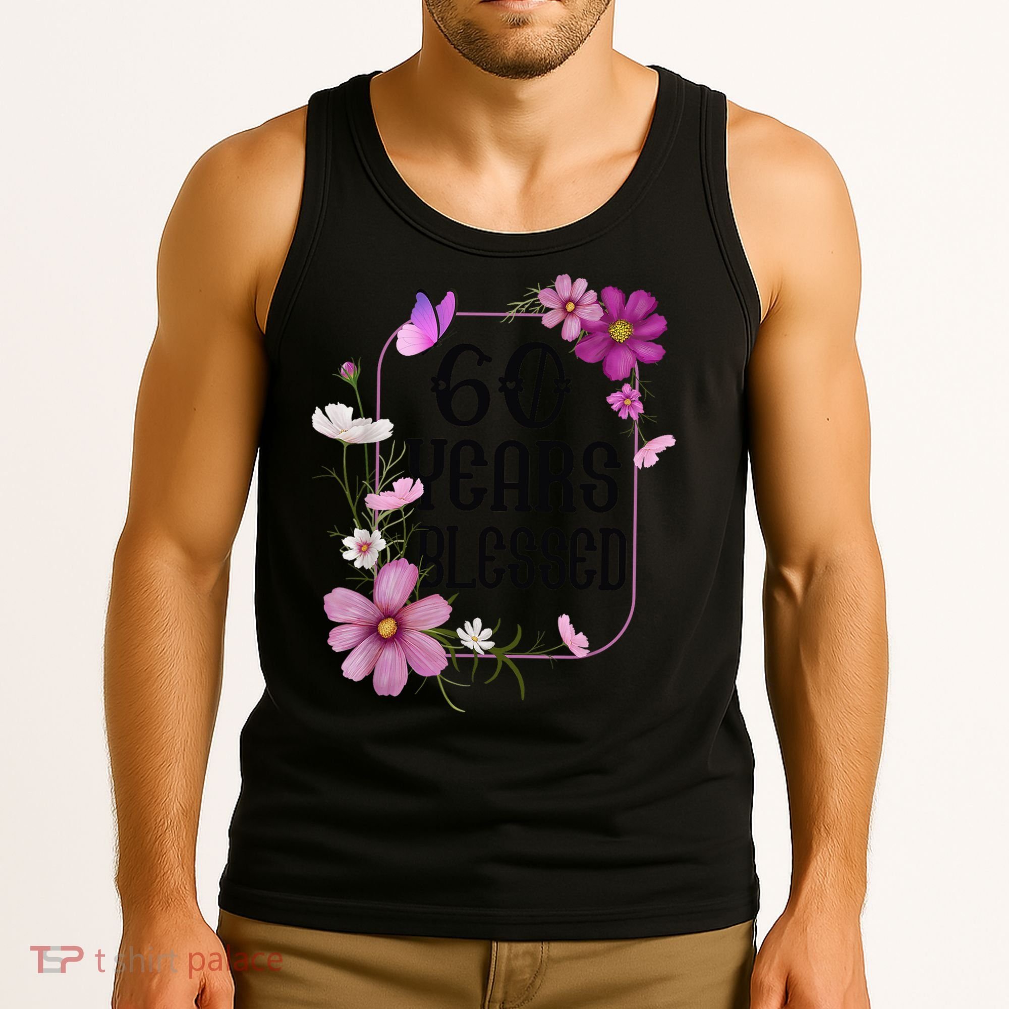 Turning 60 Birthday Butterfly With Floral 60th Birthday Tank Top