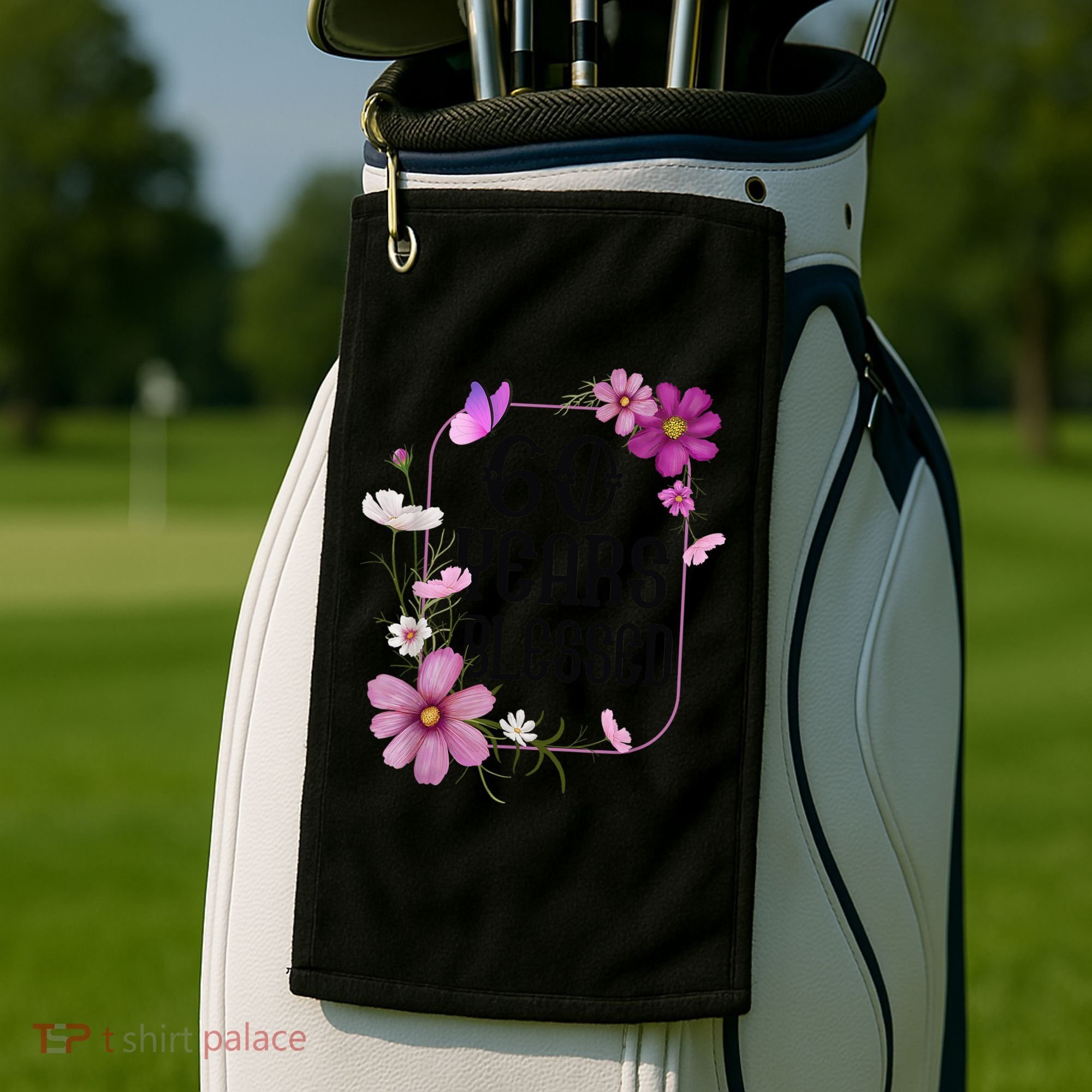 Turning 60 Birthday Butterfly With Floral 60th Birthday Golf Towel