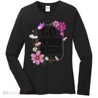 Turning 60 Birthday Butterfly With Floral 60th Birthday Women's Long Sleeve Shirt thumb 0