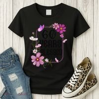 Turning 60 Birthday Butterfly With Floral 60th Birthday Women's T-Shirt thumb 3