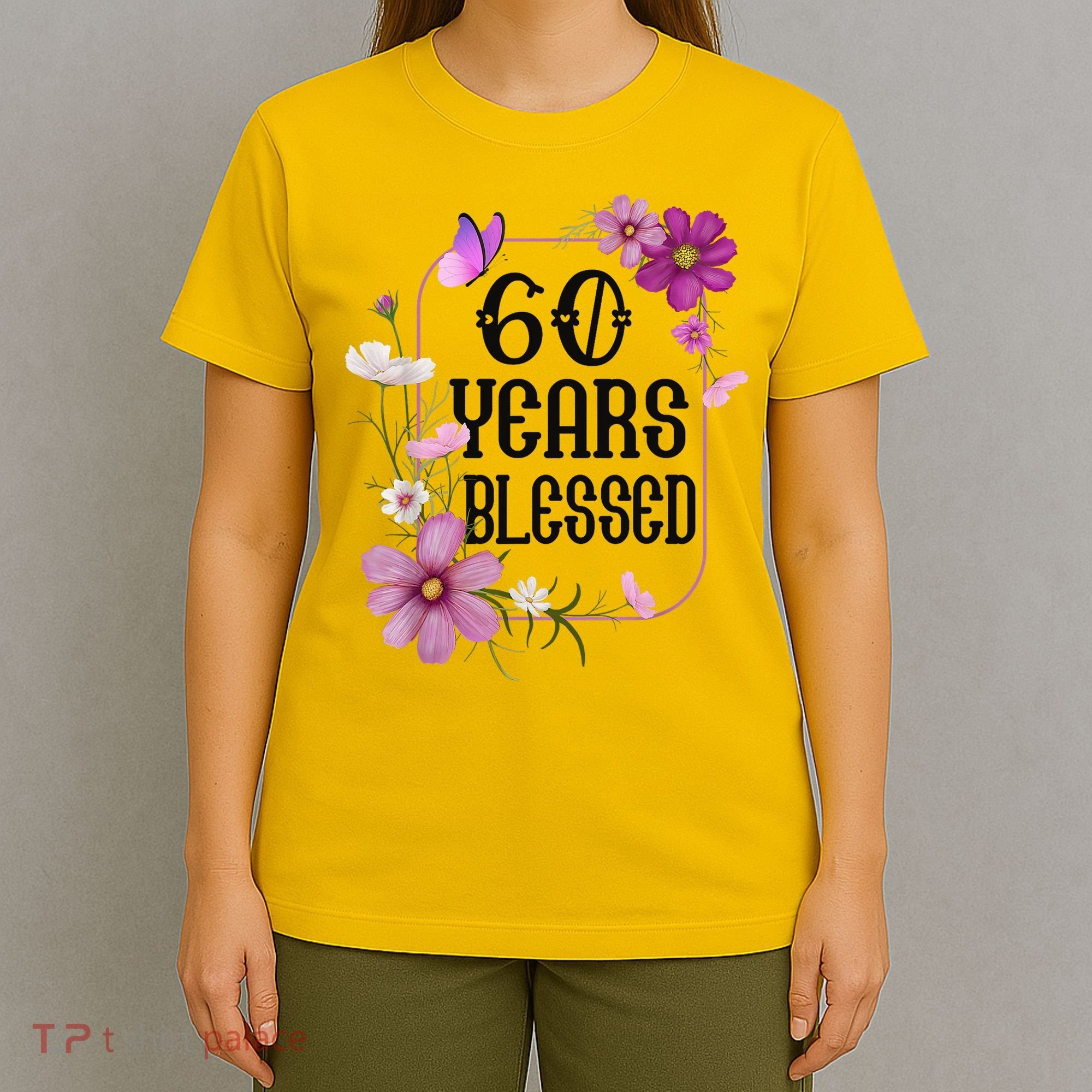Turning 60 Birthday Butterfly With Floral 60th Birthday T-Shirt