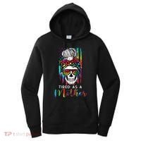 Tired As A Mother Skull America Flag Mom Life Mother's Day Women's Hoodie thumb 0