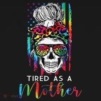 Tired As A Mother Skull America Flag Mom Life Mother's Day Women's Hoodie thumb 2