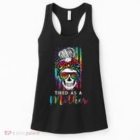 Tired As A Mother Skull America Flag Mom Life Mother's Day Women's Tank Top thumb 0