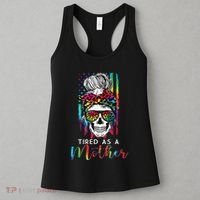 Tired As A Mother Skull America Flag Mom Life Mother's Day Women's Tank Top thumb 3