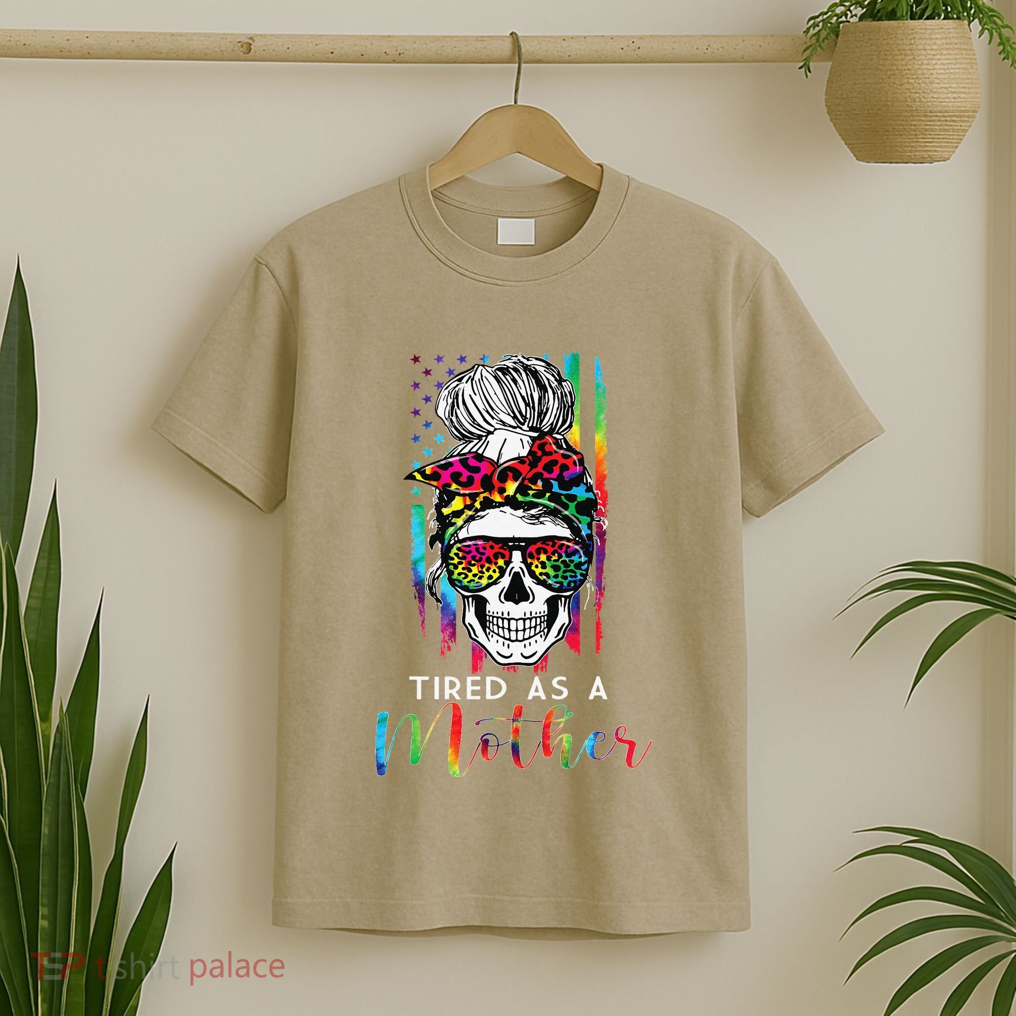 Tired As A Mother Skull America Flag Mom Life Mother's Day T-Shirt
