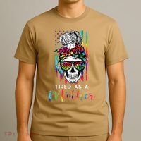 Tired As A Mother Skull America Flag Mom Life Mother's Day T-Shirt thumb 3