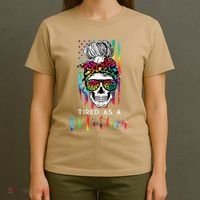 Tired As A Mother Skull America Flag Mom Life Mother's Day T-Shirt thumb 4