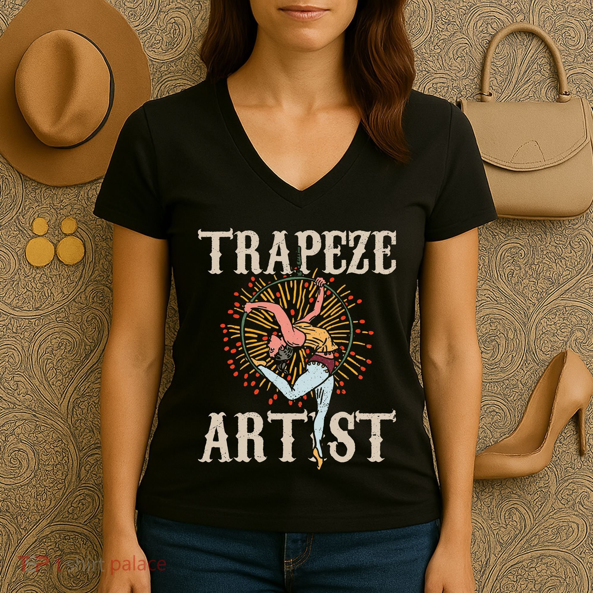 Trapeze Artist Acrobat Carnival Theme Circus Staff Costume Women's V-Neck T-Shirt