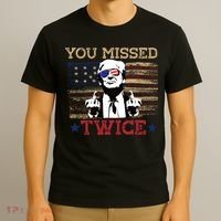 Trump Assassination Attempt American Flag You Missed Twice T-Shirt thumb 3