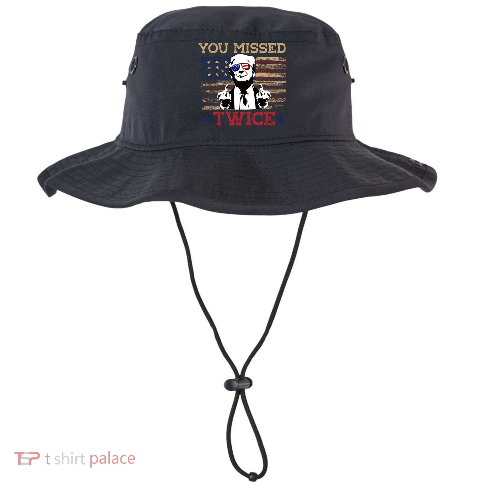 Trump Assassination Attempt American Flag You Missed Twice Bucket Hat