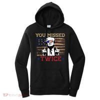 Trump Assassination Attempt American Flag You Missed Twice Women's Hoodie thumb 0