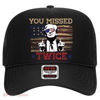 Trump Assassination Attempt American Flag You Missed Twice Hat thumb 0