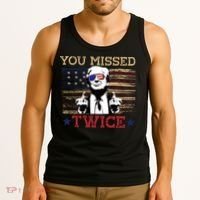 Trump Assassination Attempt American Flag You Missed Twice Tank Top thumb 3
