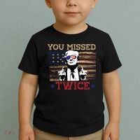 Trump Assassination Attempt American Flag You Missed Twice Toddler T-Shirt thumb 2