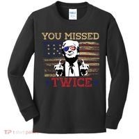 Trump Assassination Attempt American Flag You Missed Twice Kids Long Sleeve Shirt thumb 0