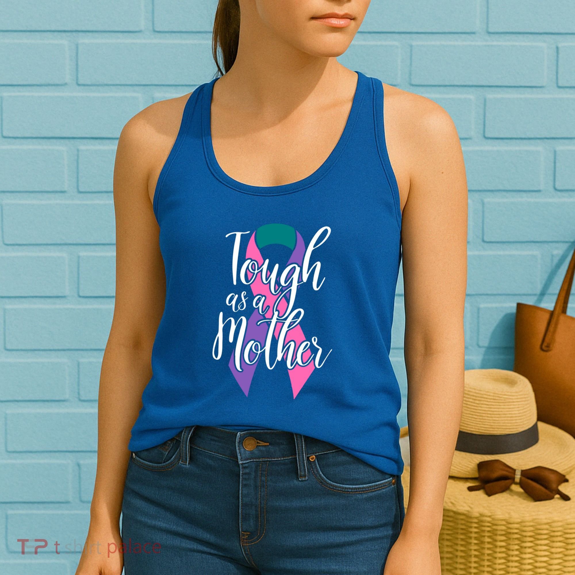Tough As A Mother Gift Thyroid Cancer Awareness Sarcastic Mom Gift Women's Tank Top