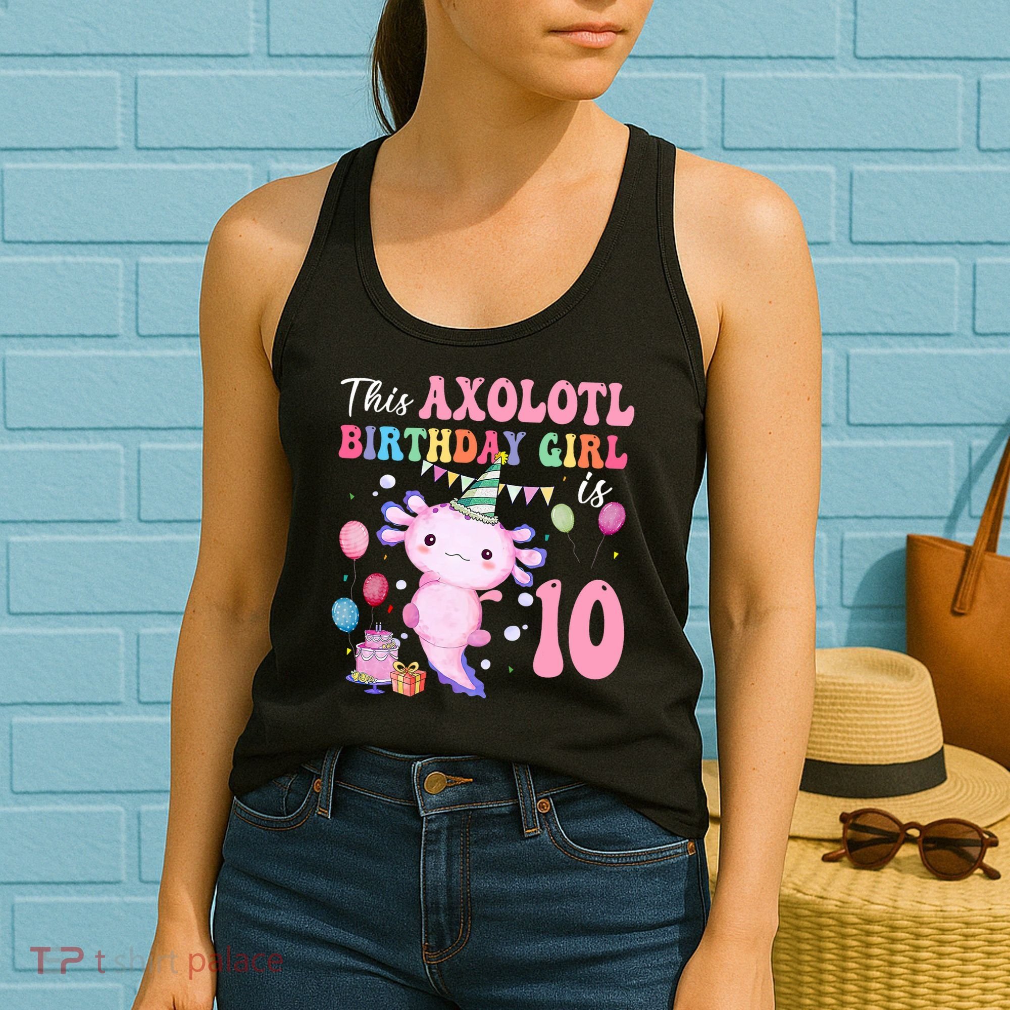 This Axolotl Birthday Girl Is 10 Years Old 10th Bday Party Women's Tank Top