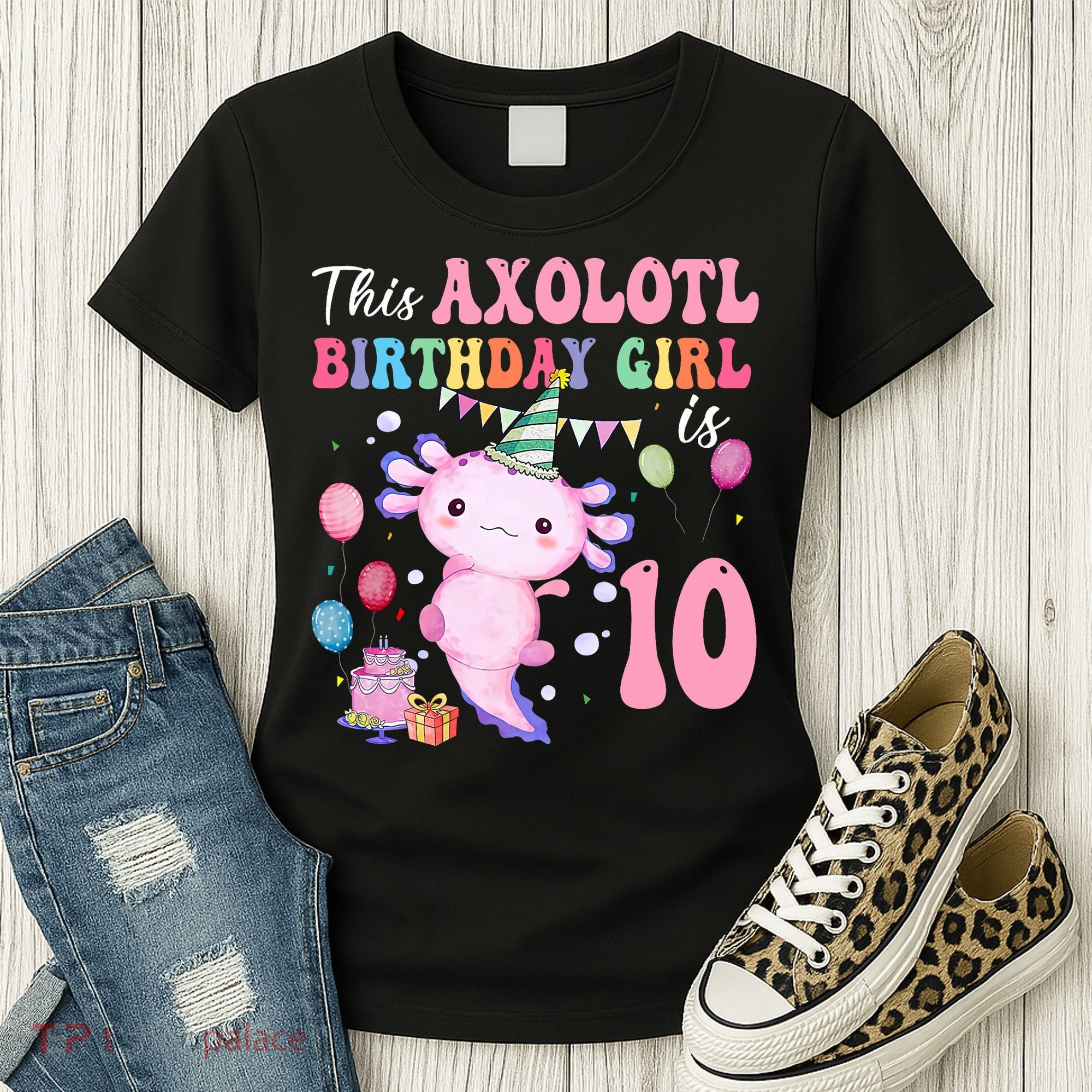 This Axolotl Birthday Girl Is 10 Years Old 10th Bday Party Women's T-Shirt