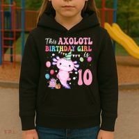 This Axolotl Birthday Girl Is 10 Years Old 10th Bday Party Kids Hoodie thumb 3