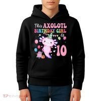This Axolotl Birthday Girl Is 10 Years Old 10th Bday Party Kids Hoodie thumb 4