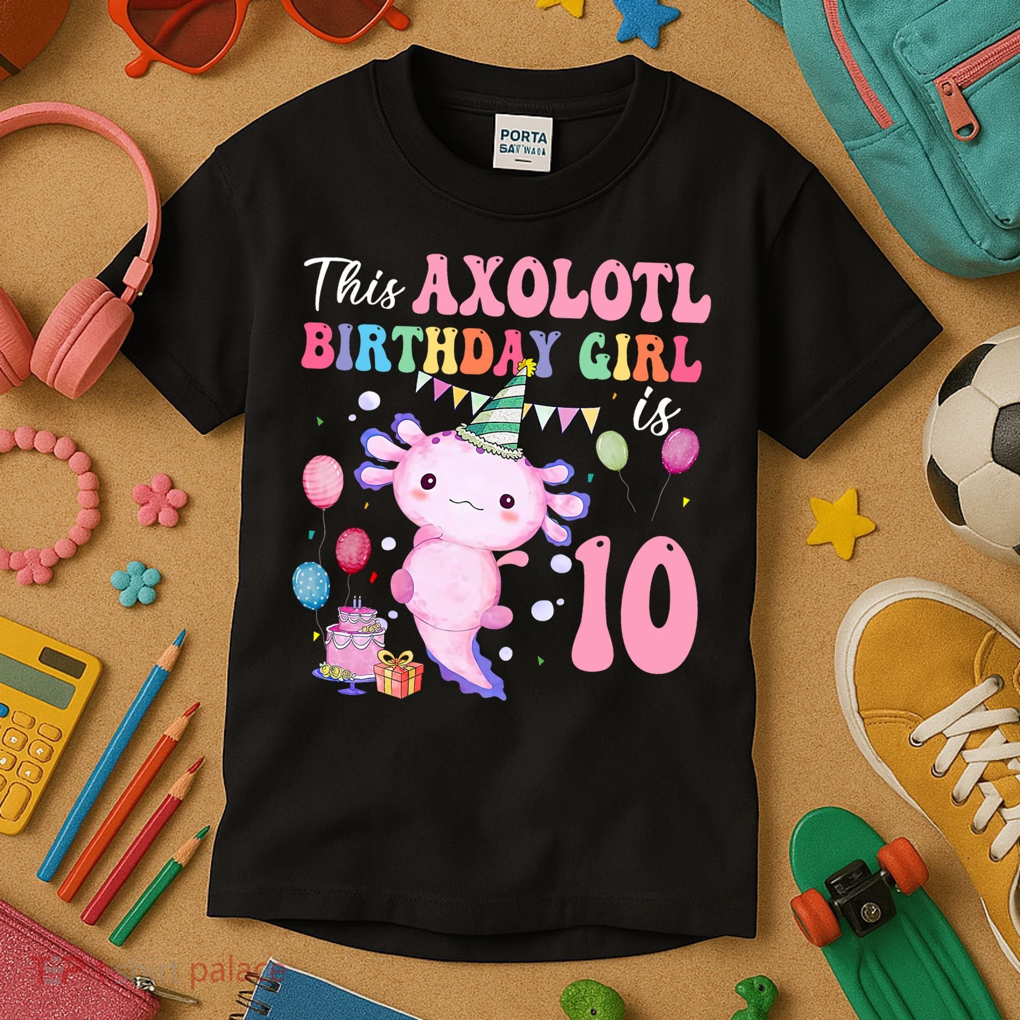 This Axolotl Birthday Girl Is 10 Years Old 10th Bday Party Kids T-Shirt