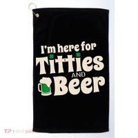 Titties And Beer Funny St Patricks Day Golf Towel thumb 0