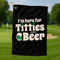 Titties And Beer Funny St Patricks Day Golf Towel thumb 1