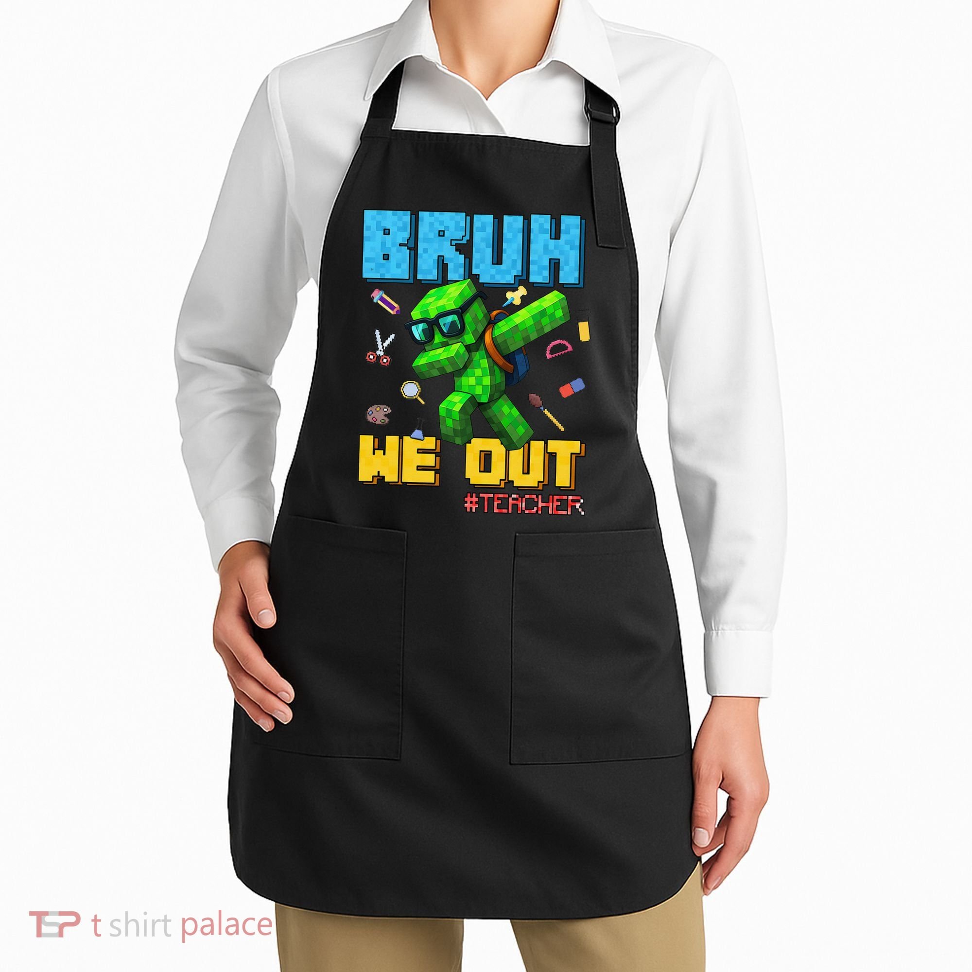 Teacher Appreciation Bruh We Out Gamer Pixel Style Summer Apron