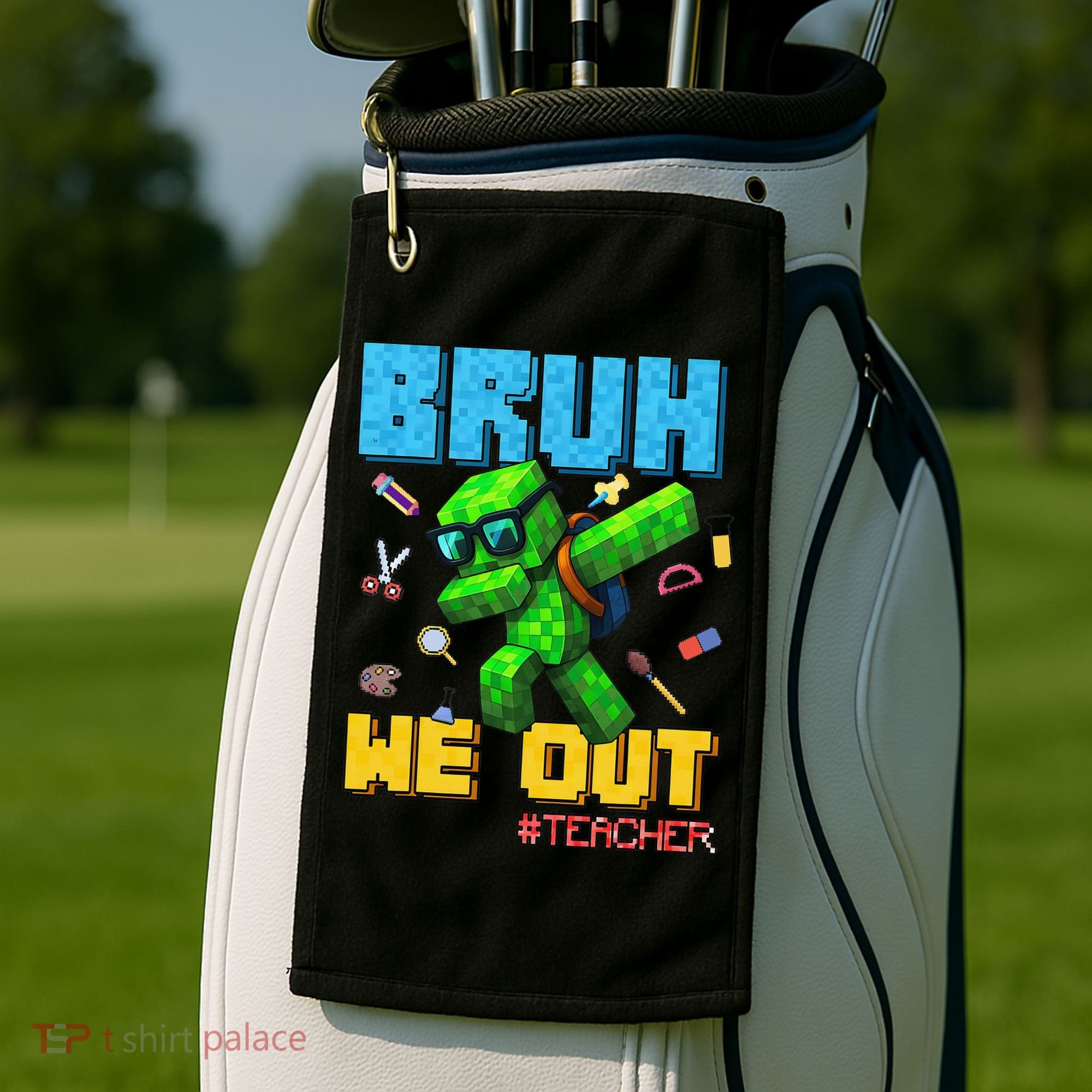 Teacher Appreciation Bruh We Out Gamer Pixel Style Summer Golf Towel