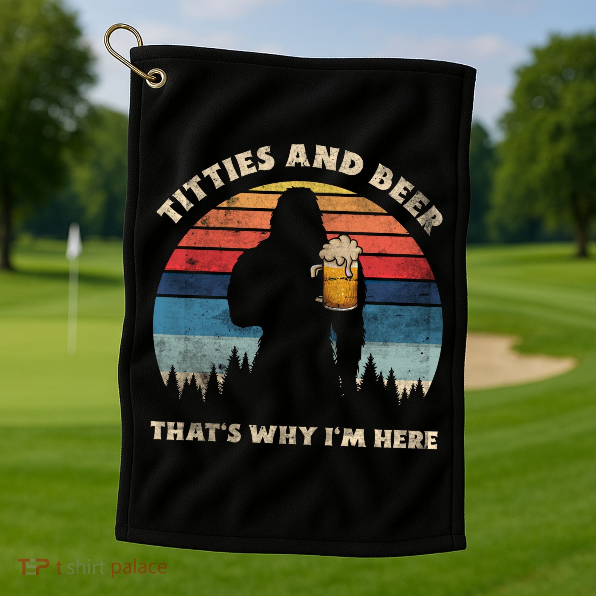 Titties And Beer That’s Why Im Here Oktoberfest Funny Ape Gift Golf Towel
