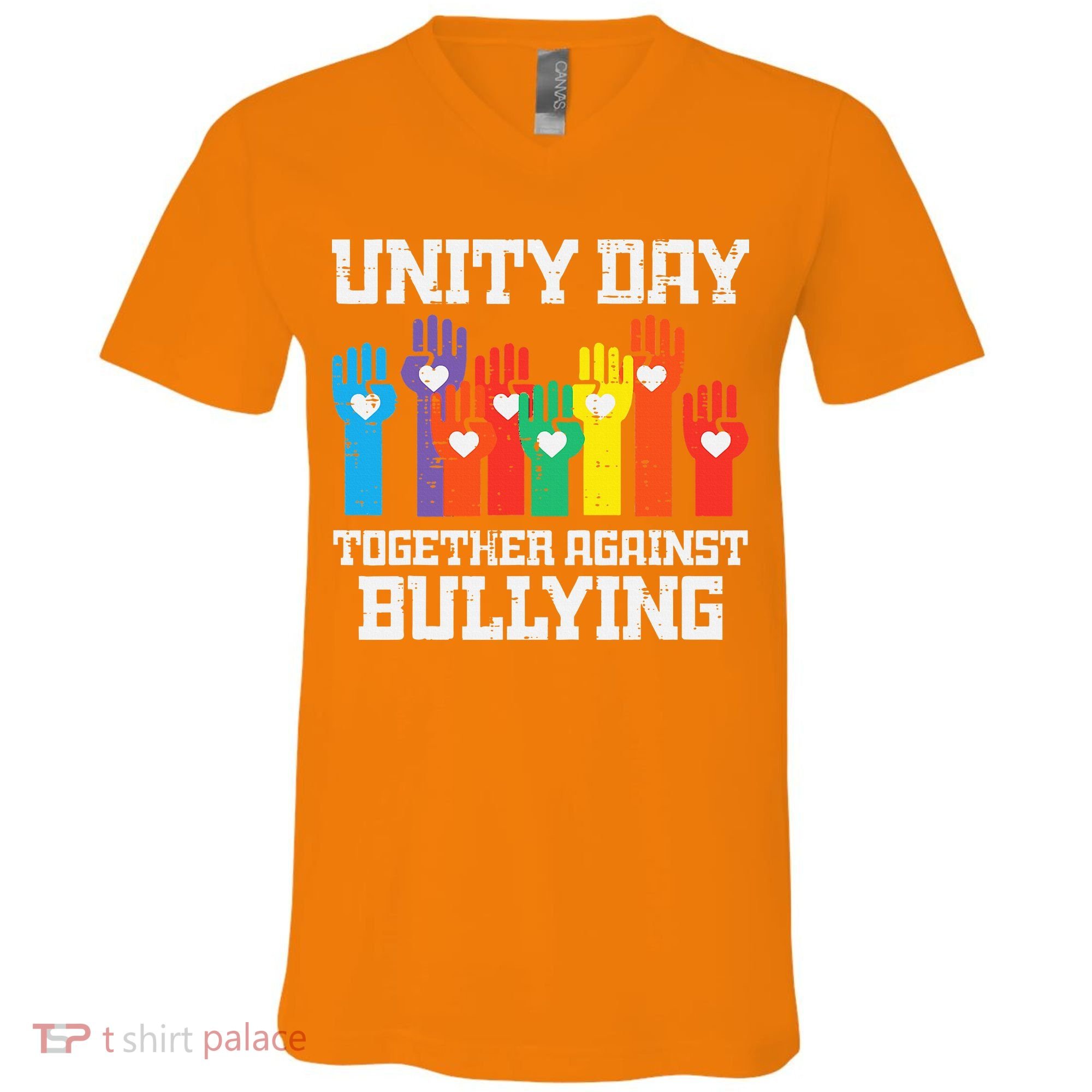 Together Against Bullying Orange Anti Bully Unity Day V-Neck T-Shirt