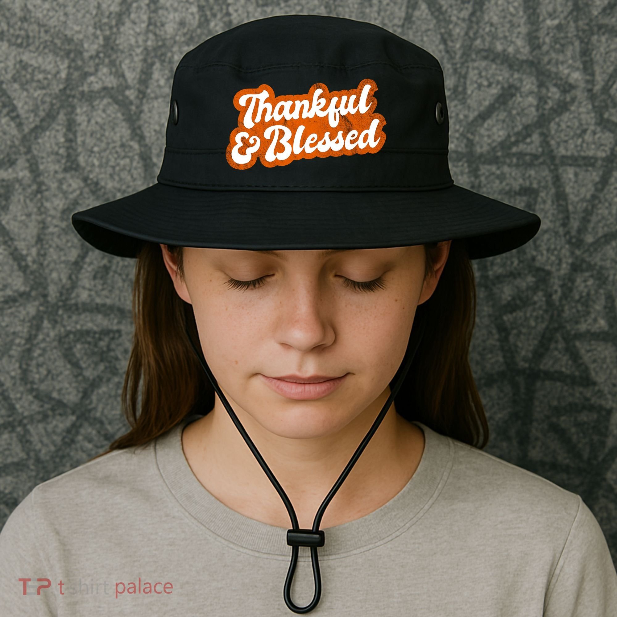 Thankful And Blessed Retro Distressed Logo Bucket Hat