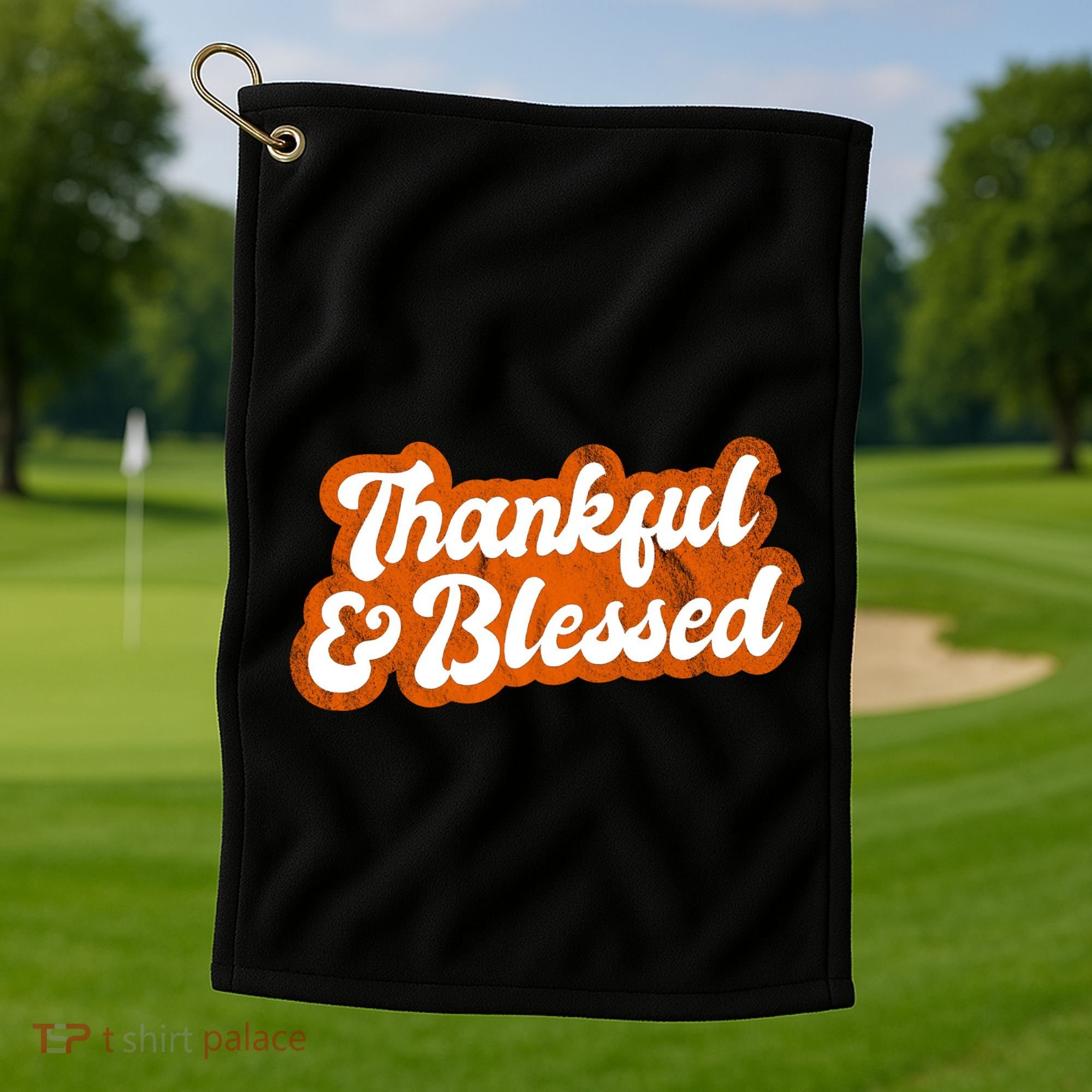 Thankful And Blessed Retro Distressed Logo Golf Towel