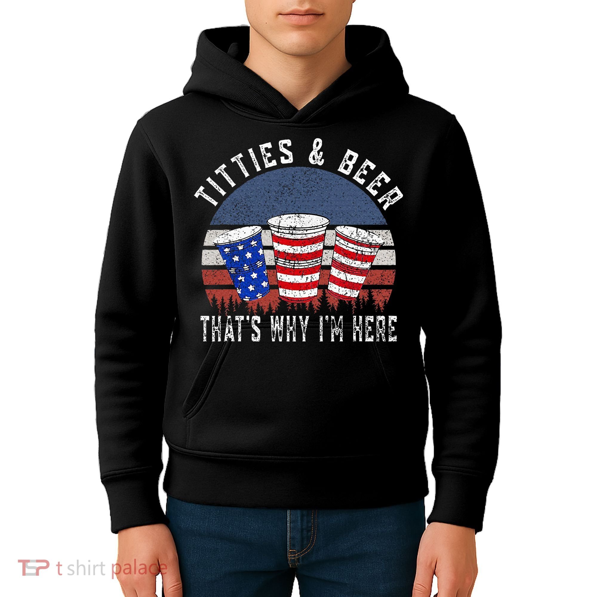 Titties And Beer ThatS Why IM Here Funny Beer Kids Hoodie