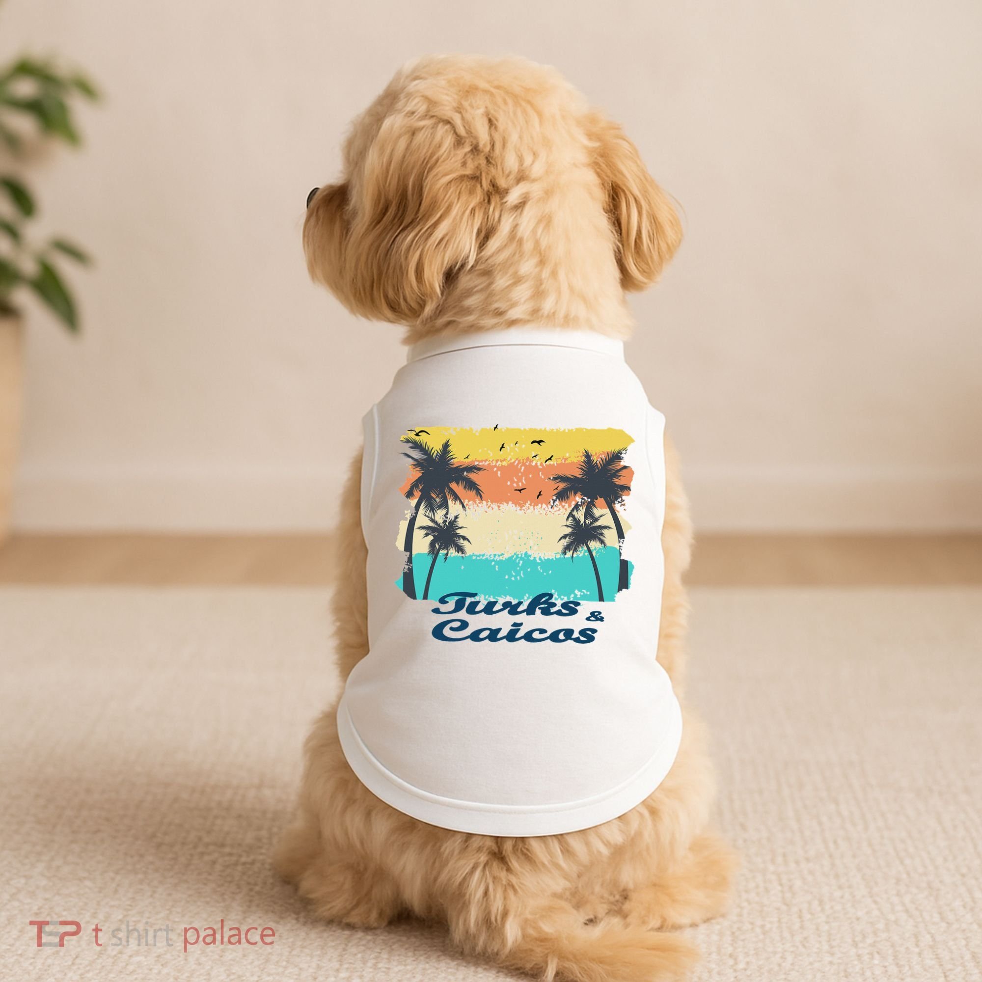 Turks And Caicos Palms Beach Caribbean Islands Souvenir Gift Doggie Tank