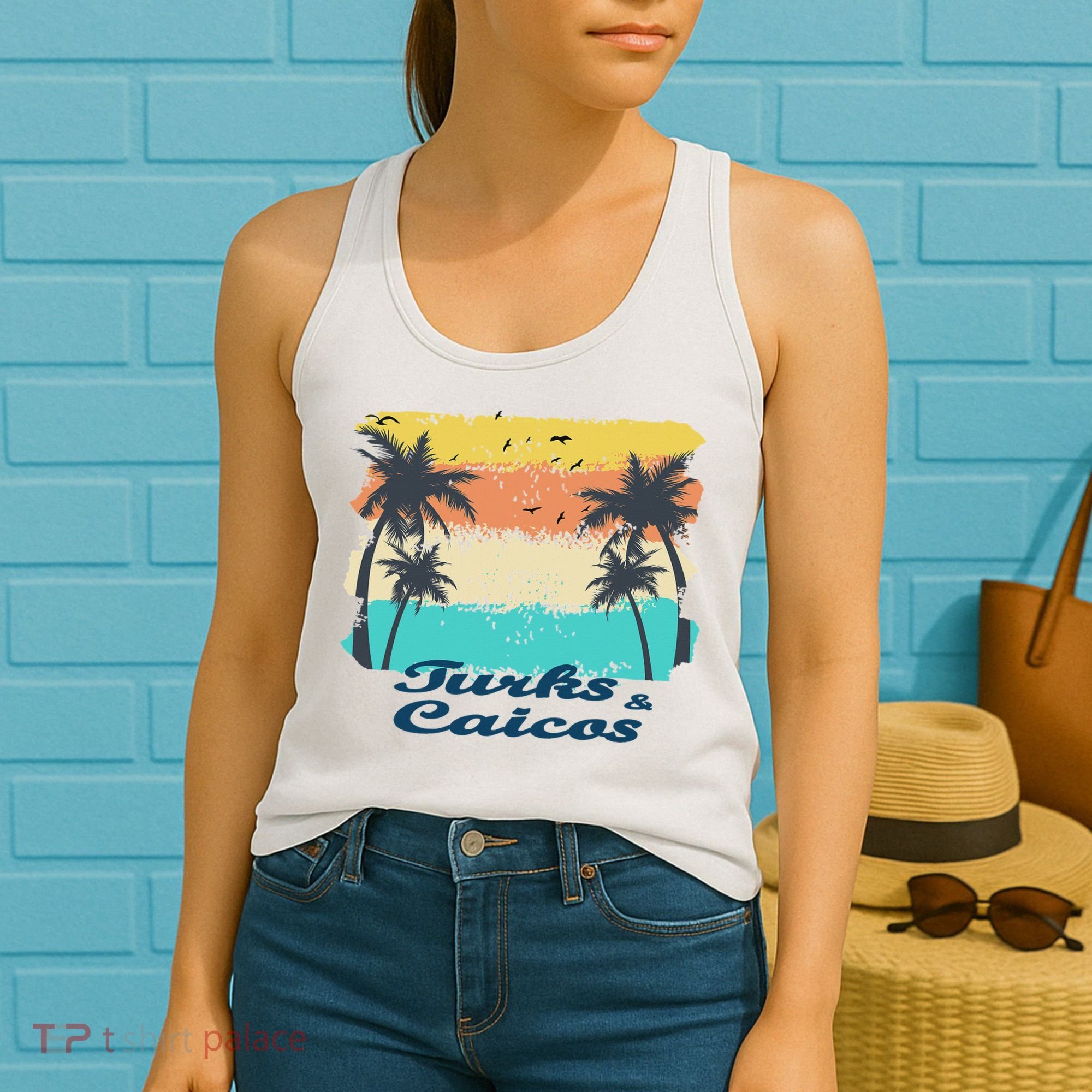 Turks And Caicos Palms Beach Caribbean Islands Souvenir Gift Women's Tank Top