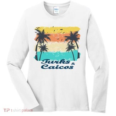 Turks And Caicos Palms Beach Caribbean Islands Souvenir Gift Women's Long Sleeve Shirt