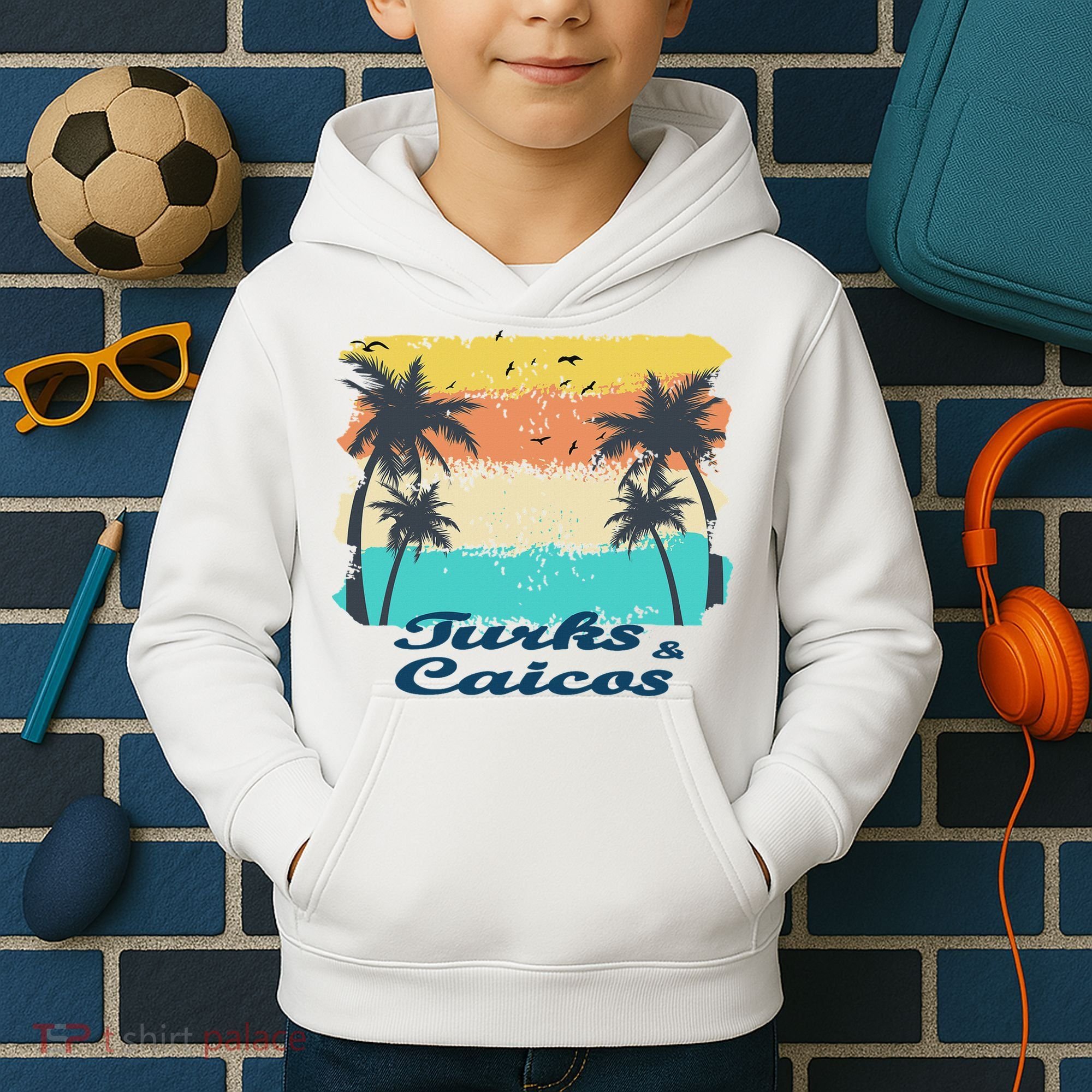 Turks And Caicos Palms Beach Caribbean Islands Souvenir Gift Kids Hoodie