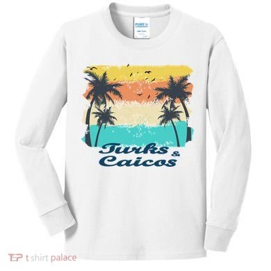 Turks And Caicos Palms Beach Caribbean Islands Souvenir Gift Kids Long Sleeve Shirt