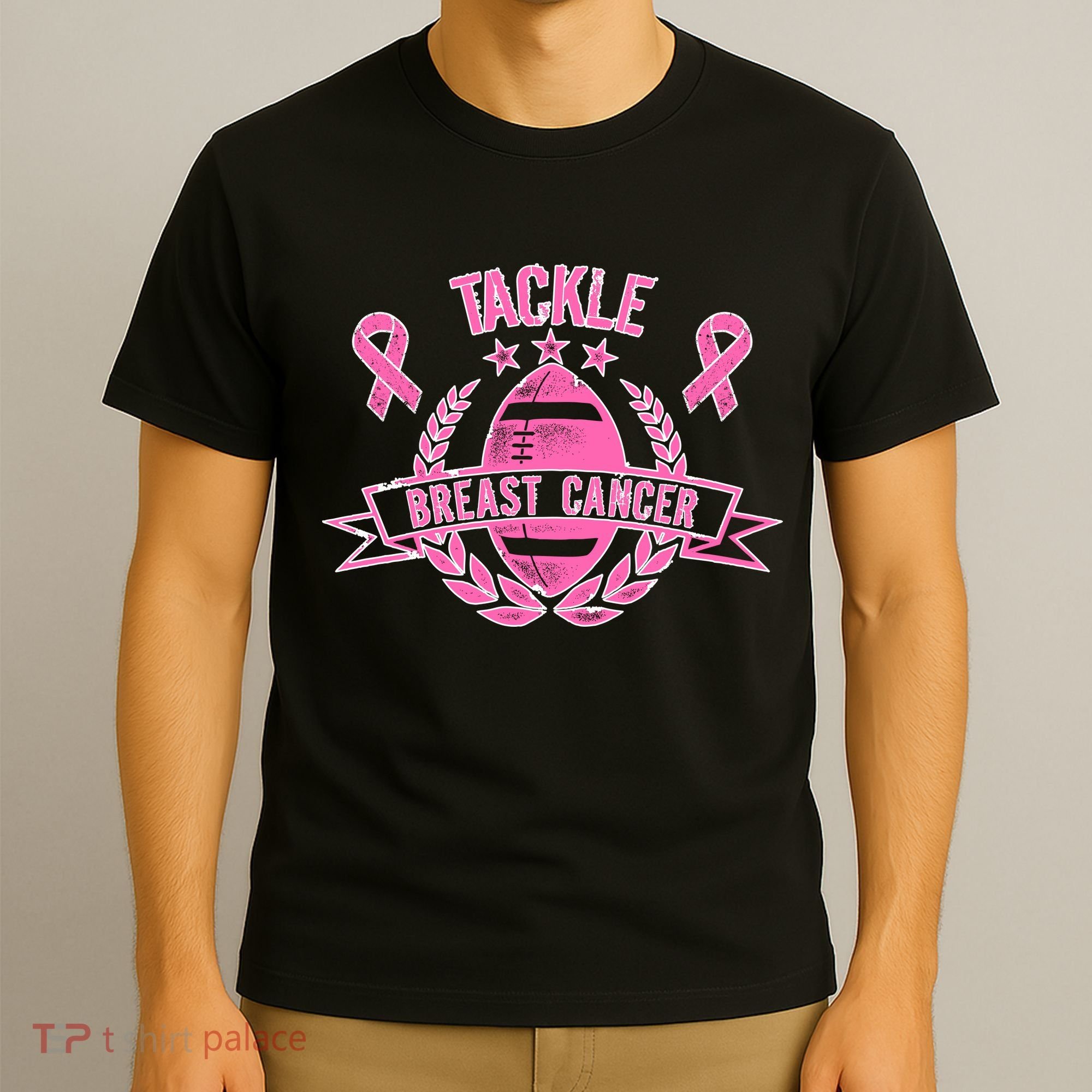 Tackle Breast Cancer Football Pink Ribbon T-Shirt